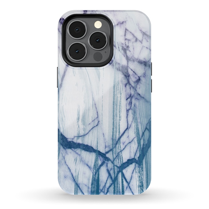 iPhone 13 pro StrongFit Blue white marble brushstrokes by Oana 