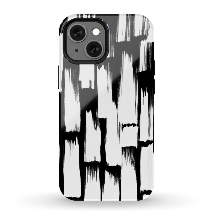 iPhone 13 mini StrongFit Tribal white brushstrokes on black background by Oana 