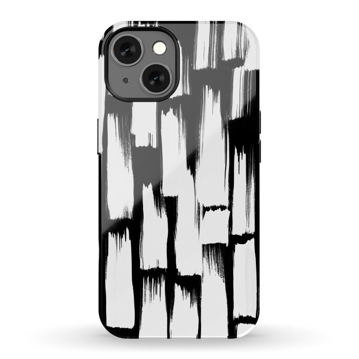 iPhone 13 StrongFit Tribal white brushstrokes on black background by Oana 
