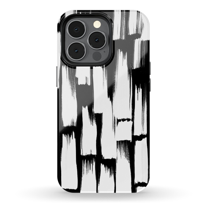 iPhone 13 pro StrongFit Tribal white brushstrokes on black background by Oana 