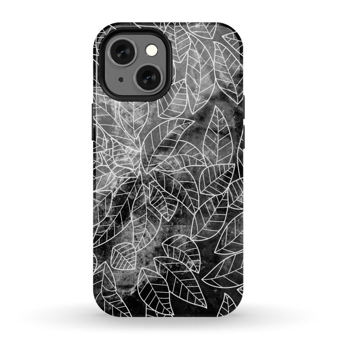 iPhone 13 mini StrongFit Black and white leaves on marble by Oana 