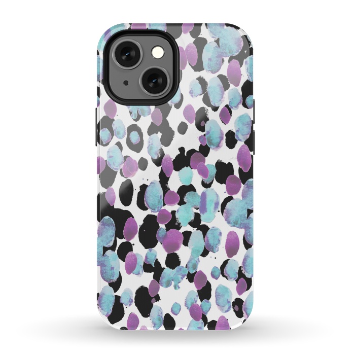 iPhone 13 mini StrongFit Purple blue animal print paint spots by Oana 