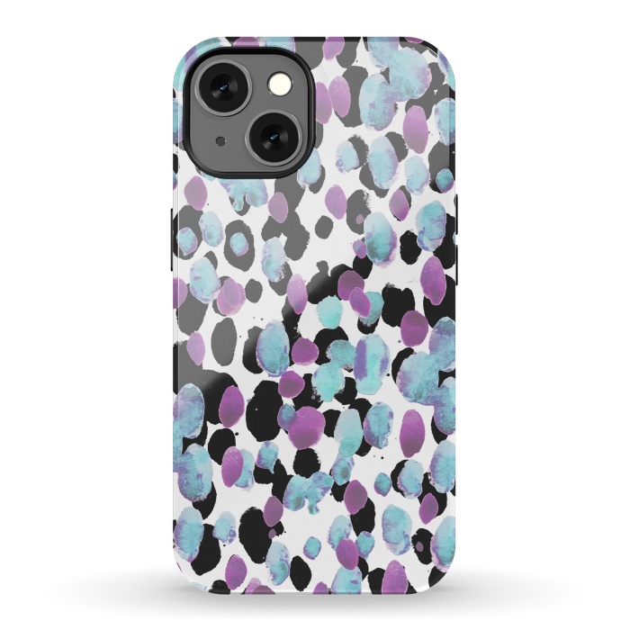 iPhone 13 StrongFit Purple blue animal print paint spots by Oana 