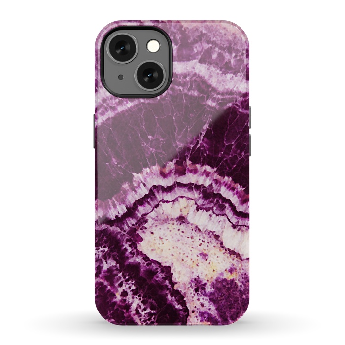 iPhone 13 StrongFit Dark magenta pink precious marble stripes by Oana 