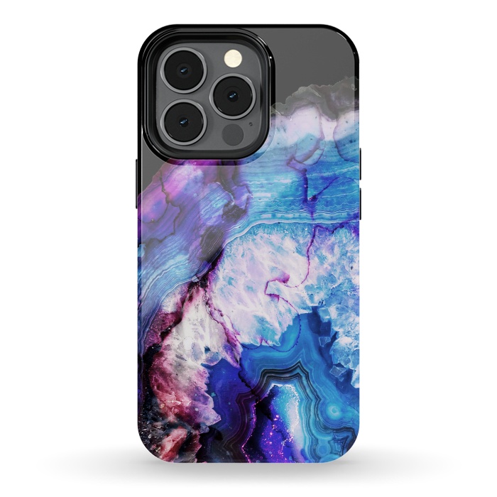 iPhone 13 pro StrongFit Dark blue purple agate marble  by Oana 