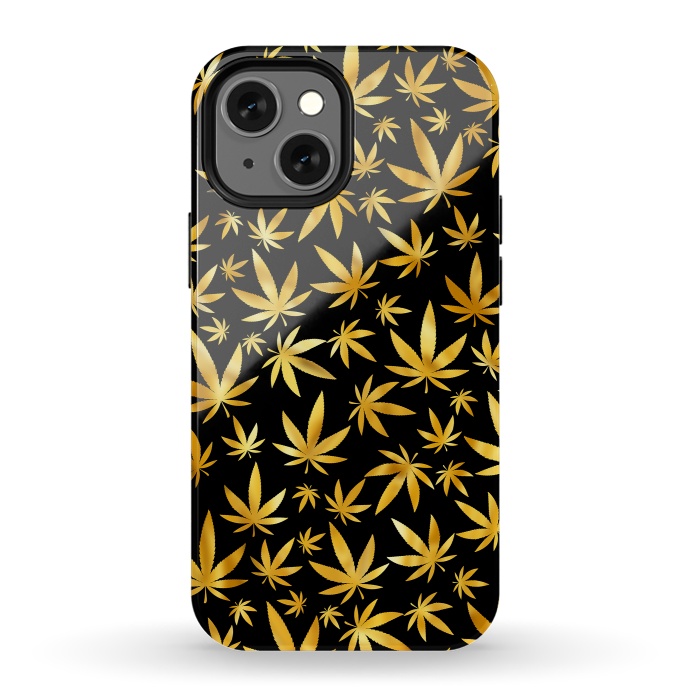 iPhone 13 mini StrongFit Weed Pattern - Black and Yellow by Art Design Works