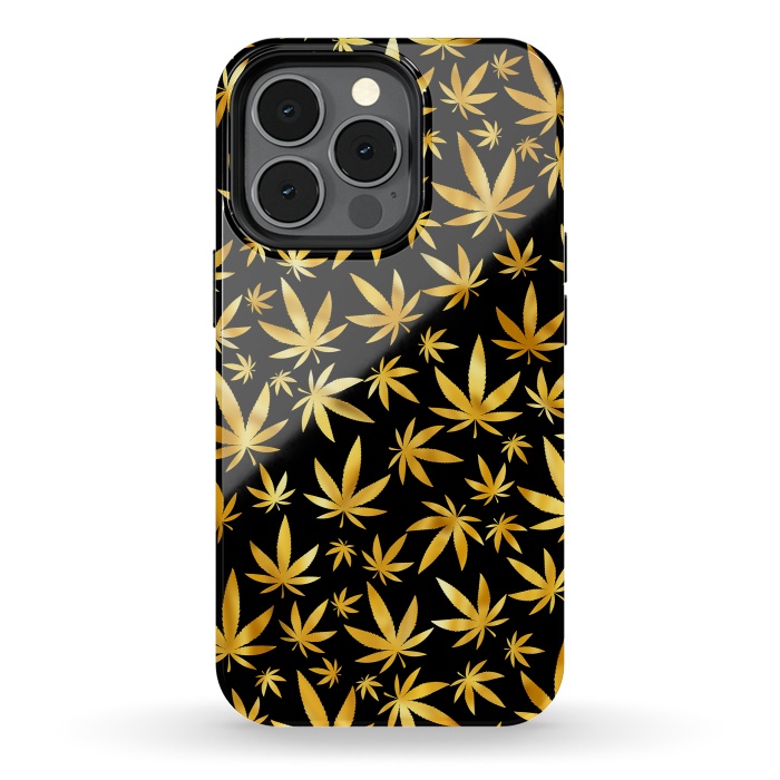 iPhone 13 pro StrongFit Weed Pattern - Black and Yellow by Art Design Works