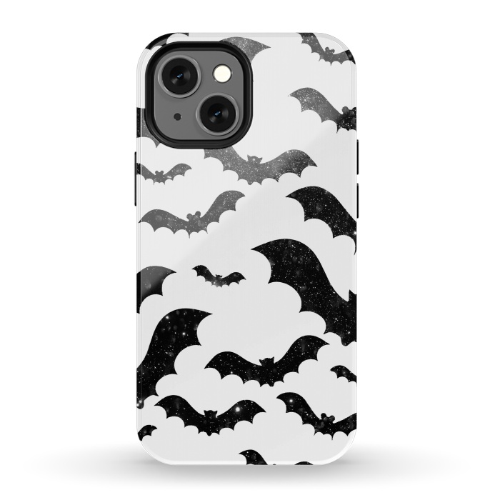iPhone 13 mini StrongFit Black starry night sky bats - Halloween by Oana 