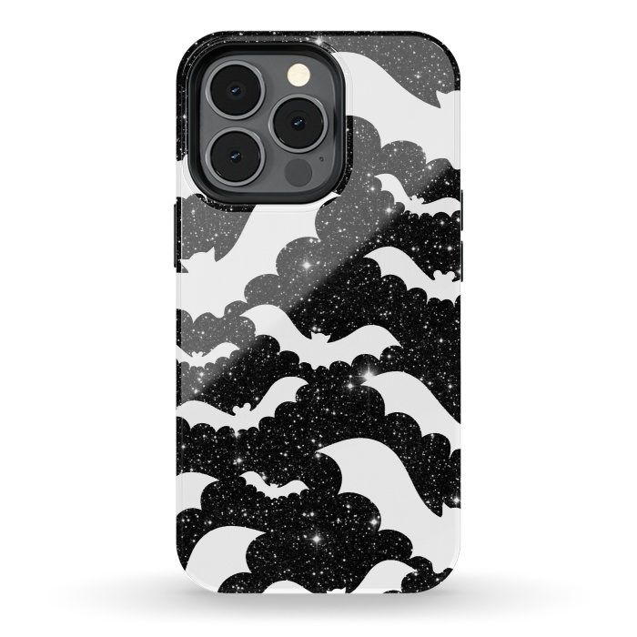 iPhone 13 pro StrongFit White bats on sparkly night sky stars - Halloween by Oana 