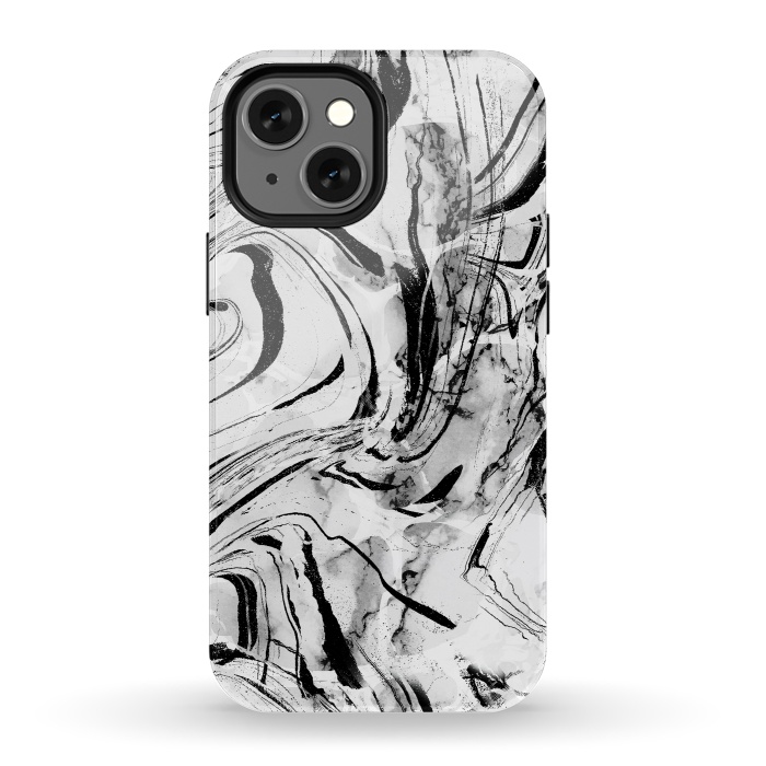 iPhone 13 mini StrongFit White marble with black brushed stripes  by Oana 