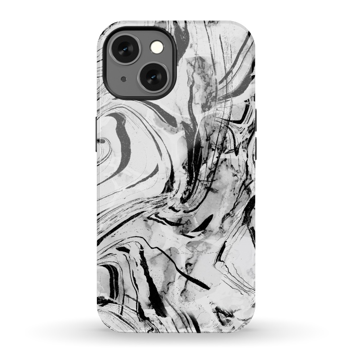 iPhone 13 StrongFit White marble with black brushed stripes  by Oana 