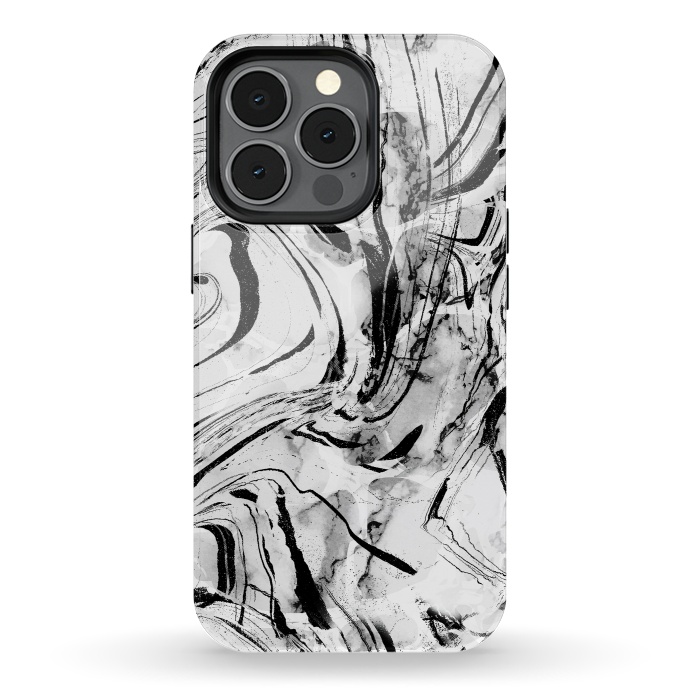 iPhone 13 pro StrongFit White marble with black brushed stripes  by Oana 