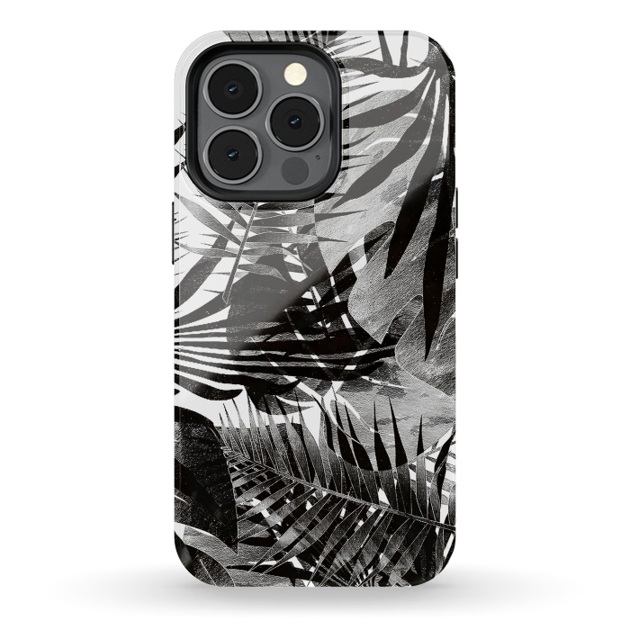 iPhone 13 pro StrongFit Black ink tropical palm and ficus leaves monochrome jungle by Oana 