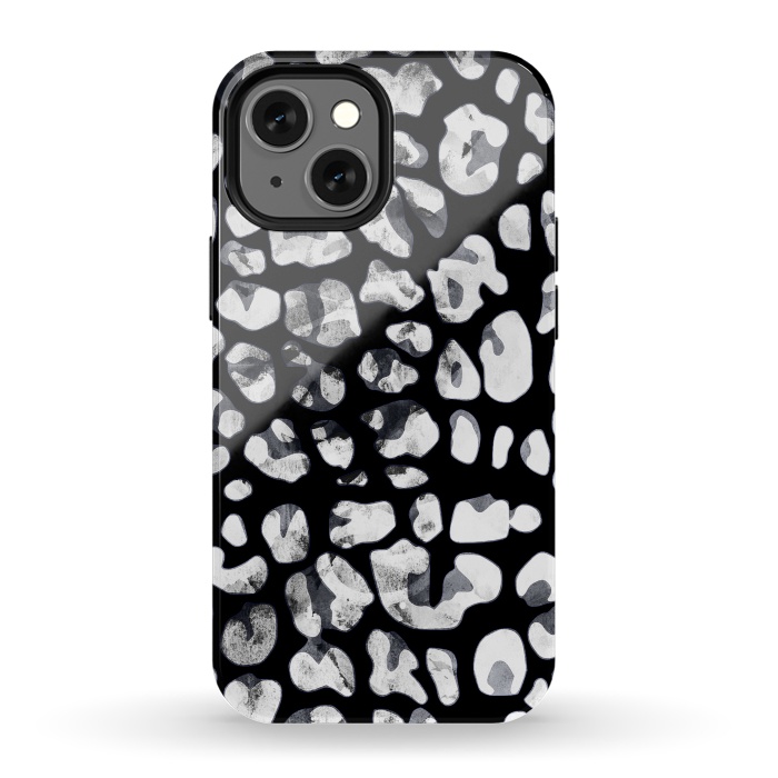 iPhone 13 mini StrongFit Black and white animal print leopard spots by Oana 
