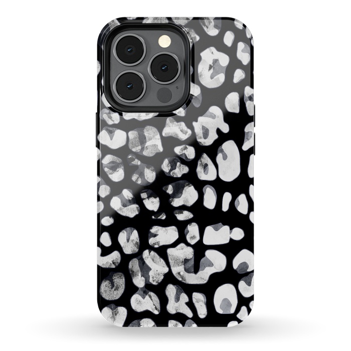 iPhone 13 pro StrongFit Black and white animal print leopard spots by Oana 
