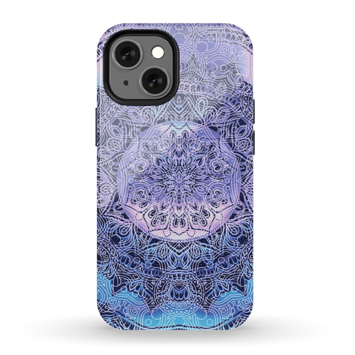 iPhone 13 mini StrongFit Purple blue ethnic gradient mandala flowers by Oana 