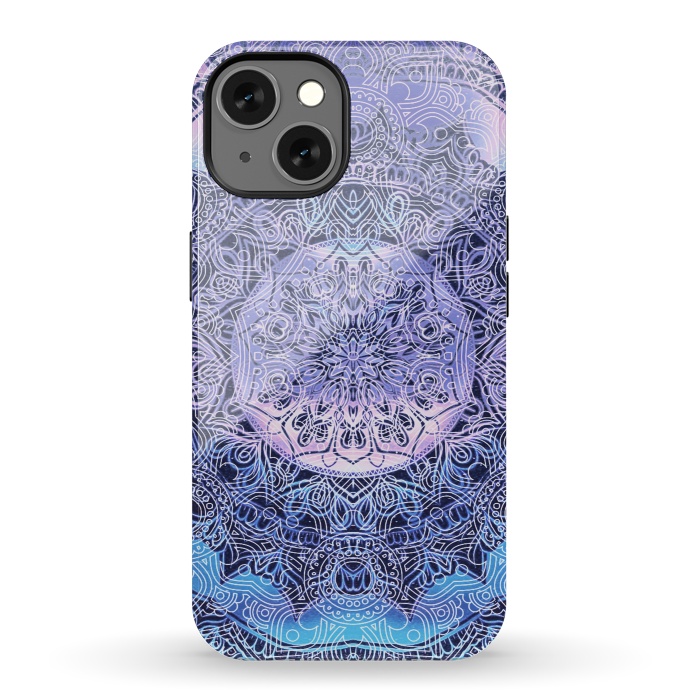 iPhone 13 StrongFit Purple blue ethnic gradient mandala flowers by Oana 