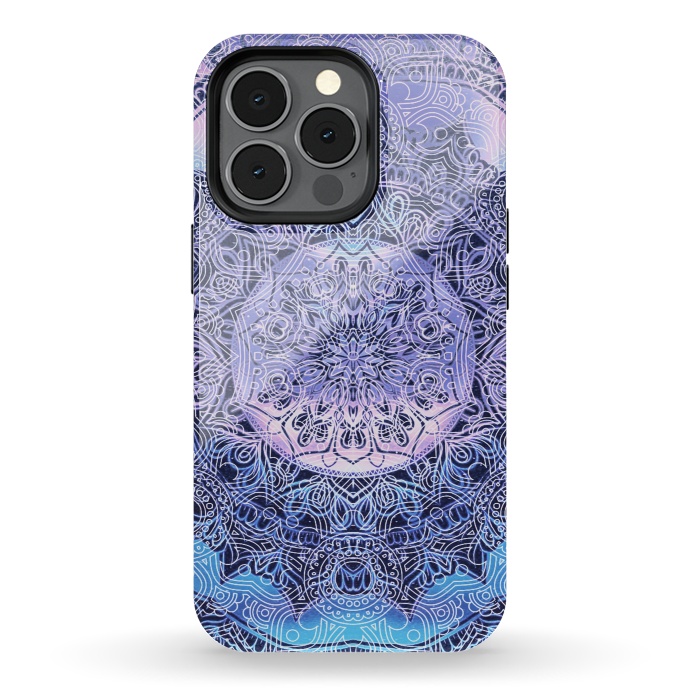 iPhone 13 pro StrongFit Purple blue ethnic gradient mandala flowers by Oana 