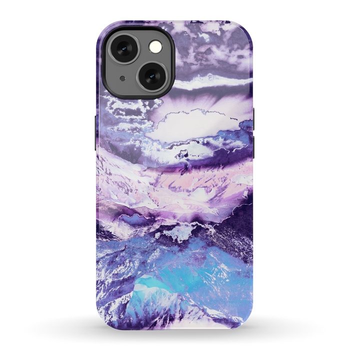 iPhone 13 StrongFit Purple blue sunset mountain landscape art by Oana 