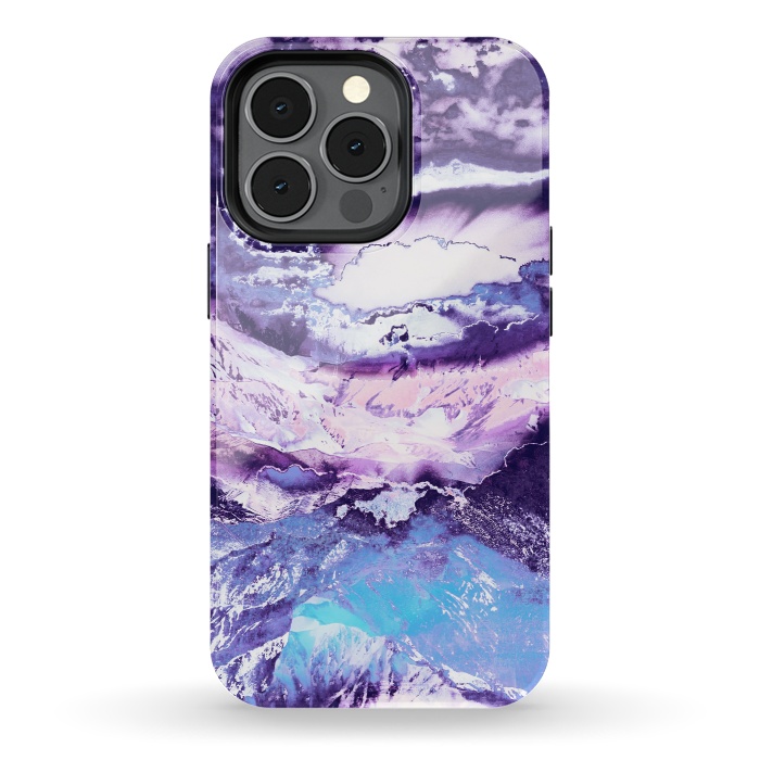iPhone 13 pro StrongFit Purple blue sunset mountain landscape art by Oana 