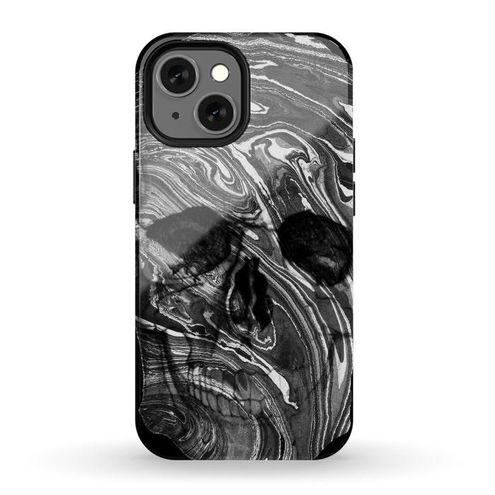 iPhone 13 mini StrongFit Black and white marble skull - Halloween by Oana 