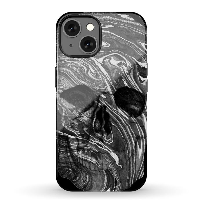 iPhone 13 StrongFit Black and white marble skull - Halloween by Oana 