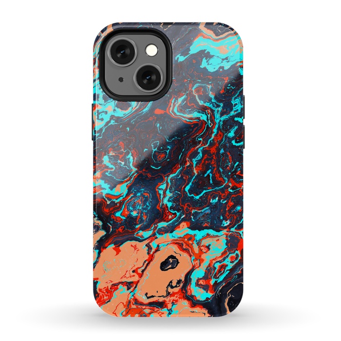 iPhone 13 mini StrongFit Black Marble Colorful Waves by Art Design Works