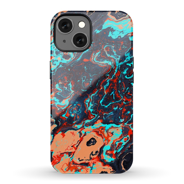 iPhone 13 StrongFit Black Marble Colorful Waves by Art Design Works