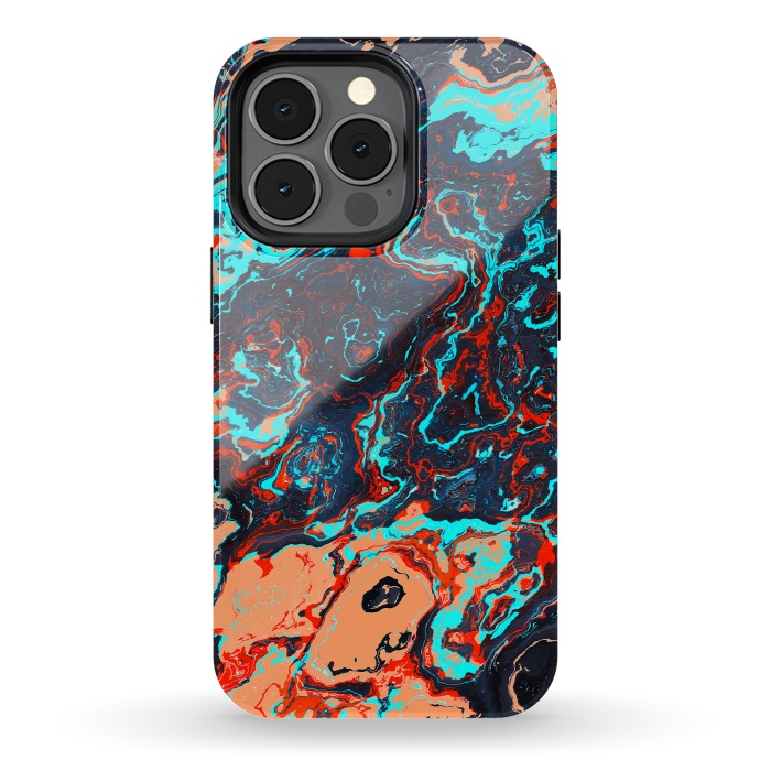 iPhone 13 pro StrongFit Black Marble Colorful Waves by Art Design Works
