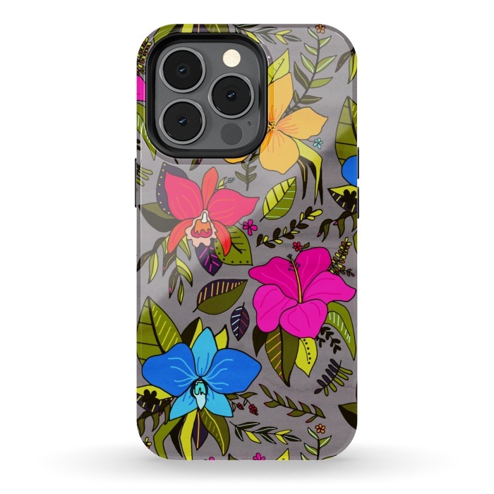 iPhone 13 pro StrongFit Tropical Floral On Grey  by Tigatiga