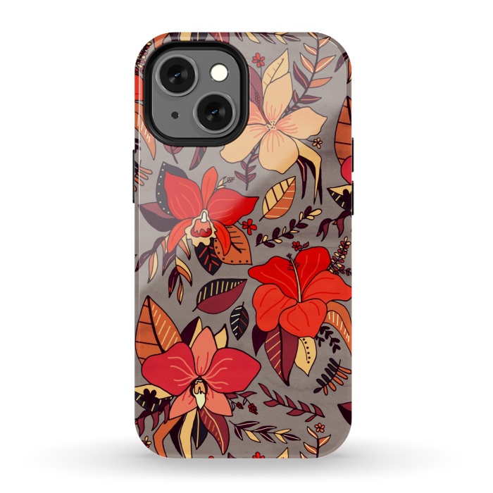 iPhone 13 mini StrongFit Red Tropical Floral by Tigatiga