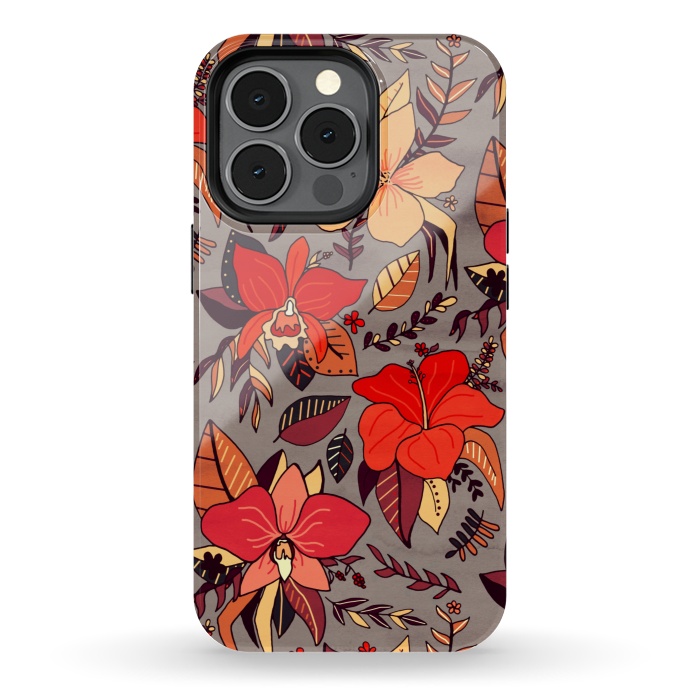 iPhone 13 pro StrongFit Red Tropical Floral by Tigatiga