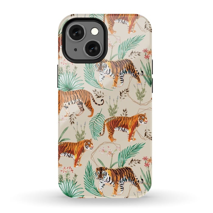 iPhone 13 mini StrongFit Tropical and Tigers by Uma Prabhakar Gokhale