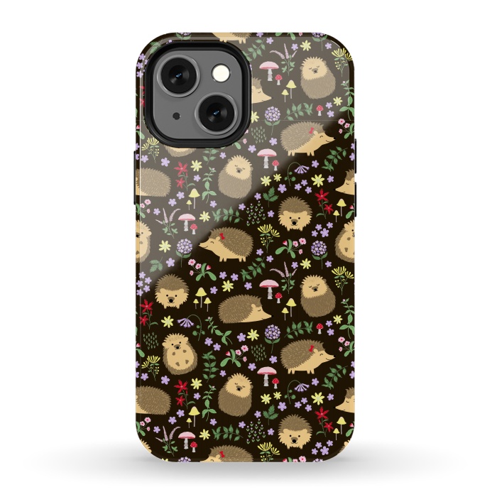 iPhone 13 mini StrongFit Hedgehogs amid woodland plants and flowers by Portia Monberg