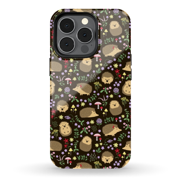 iPhone 13 pro StrongFit Hedgehogs amid woodland plants and flowers by Portia Monberg