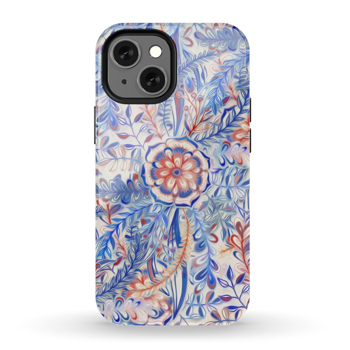 iPhone 13 mini StrongFit Boho Flower Burst in Red and Blue by Micklyn Le Feuvre