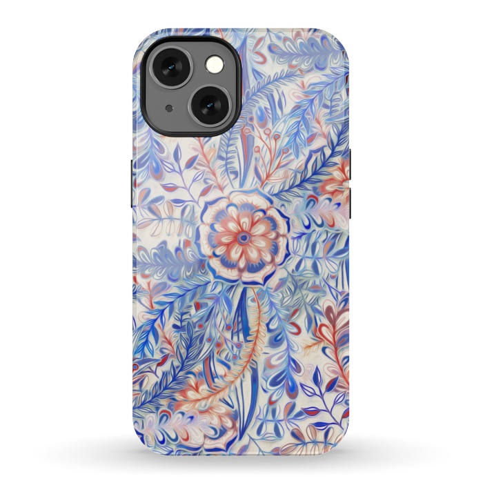 iPhone 13 StrongFit Boho Flower Burst in Red and Blue by Micklyn Le Feuvre