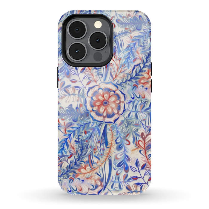 iPhone 13 pro StrongFit Boho Flower Burst in Red and Blue by Micklyn Le Feuvre