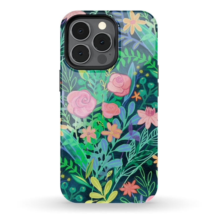 iPhone 13 pro StrongFit Bright Floral Posie on Dark Green by Micklyn Le Feuvre