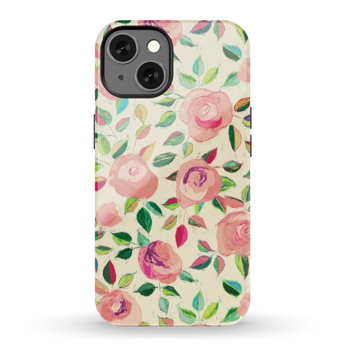 iPhone 13 StrongFit Pink and Peach Rose Pattern in Pastels by Micklyn Le Feuvre