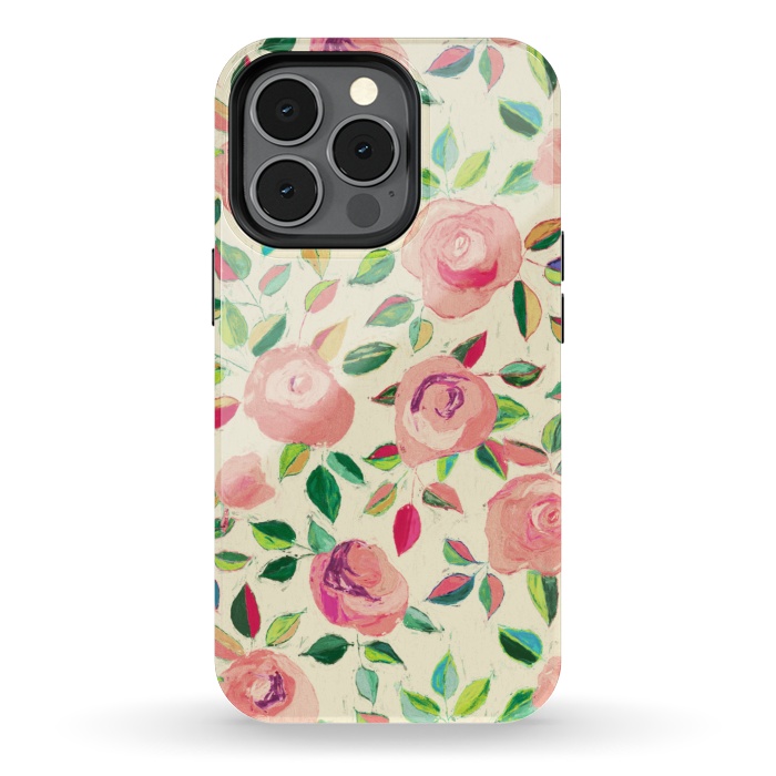 iPhone 13 pro StrongFit Pink and Peach Rose Pattern in Pastels by Micklyn Le Feuvre