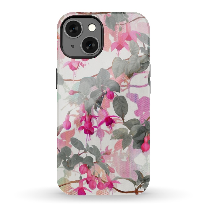 iPhone 13 StrongFit Painted Fuchsia Floral in Pink and Grey  by Micklyn Le Feuvre