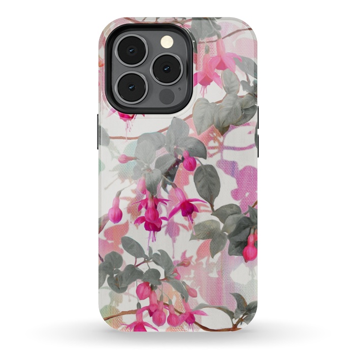iPhone 13 pro StrongFit Painted Fuchsia Floral in Pink and Grey  by Micklyn Le Feuvre
