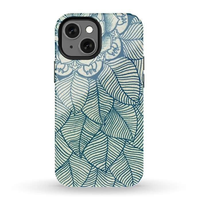 iPhone 13 mini StrongFit Emerald Green, Navy & Cream Floral & Leaf doodle by Micklyn Le Feuvre