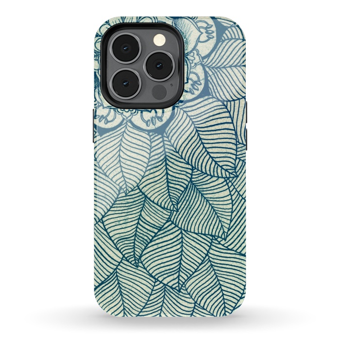 iPhone 13 pro StrongFit Emerald Green, Navy & Cream Floral & Leaf doodle by Micklyn Le Feuvre