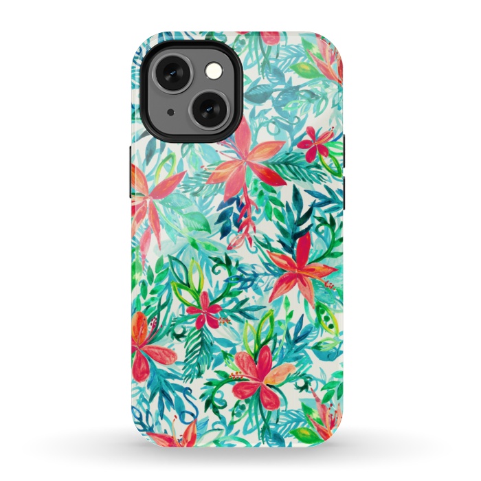iPhone 13 mini StrongFit Tropical Jungle Watercolor Floral by Micklyn Le Feuvre