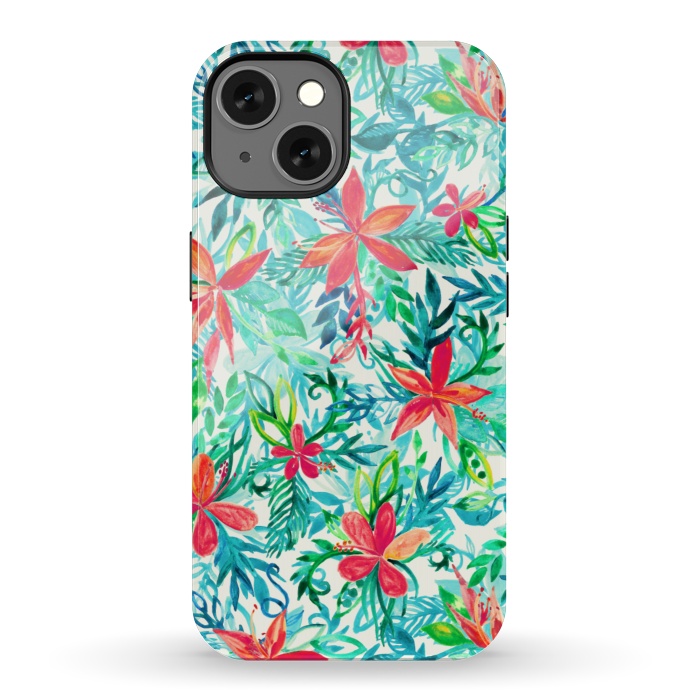 iPhone 13 StrongFit Tropical Jungle Watercolor Floral by Micklyn Le Feuvre