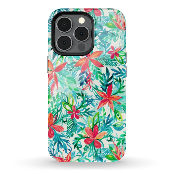 iPhone 13 pro StrongFit Tropical Jungle Watercolor Floral by Micklyn Le Feuvre