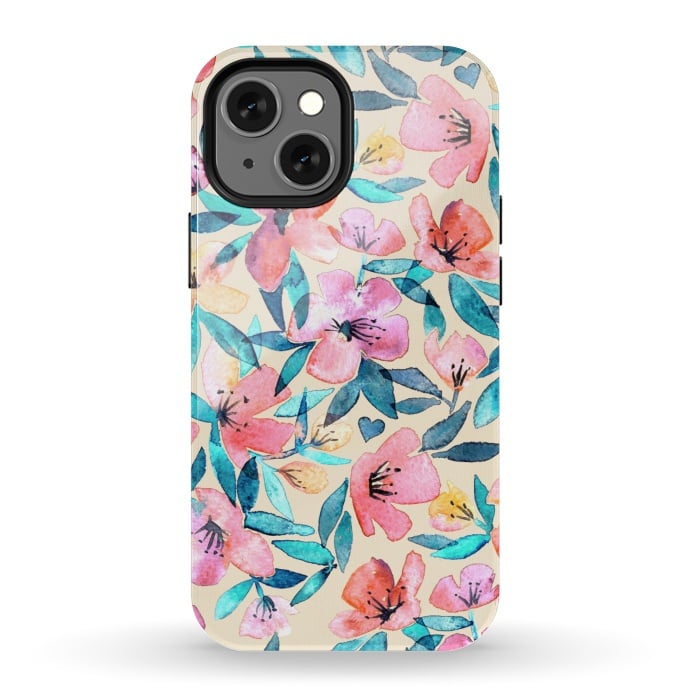 iPhone 13 mini StrongFit Fresh Watercolor Floral on Cream  by Micklyn Le Feuvre
