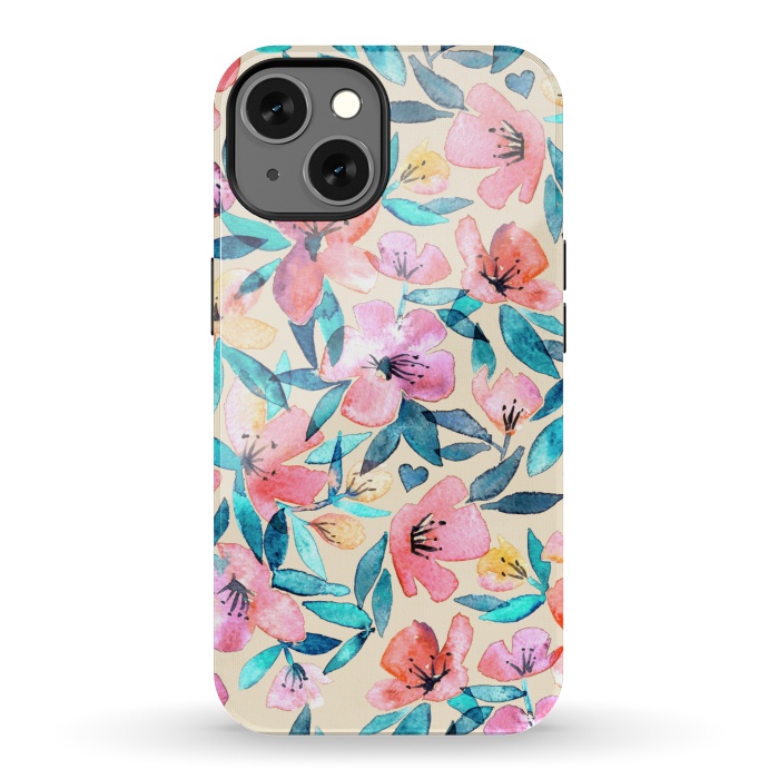 iPhone 13 StrongFit Fresh Watercolor Floral on Cream  by Micklyn Le Feuvre